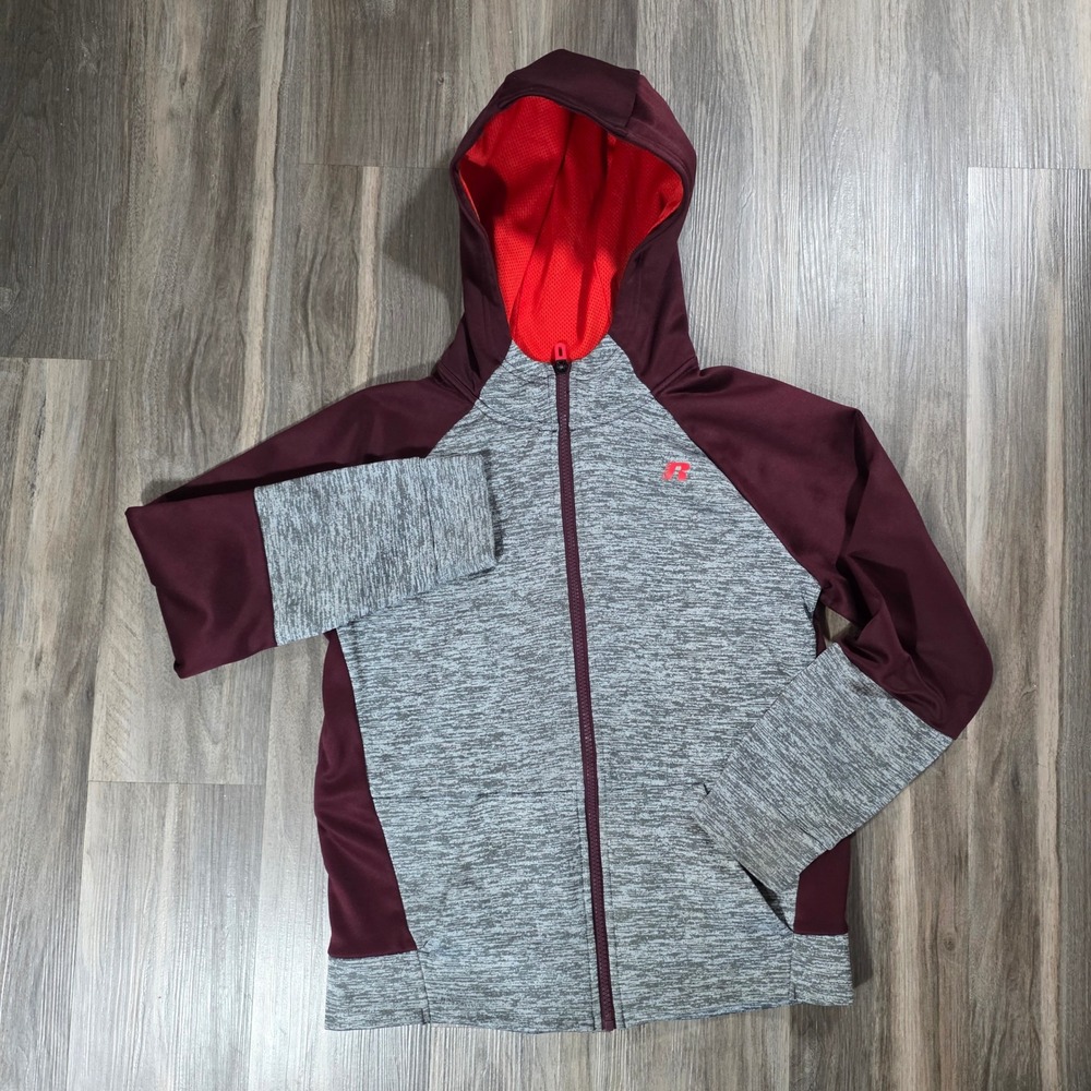 Russell Athletic Boys Dri-Power 360 Full Zip Hoodie Grey Maroon‎ XL 14-16